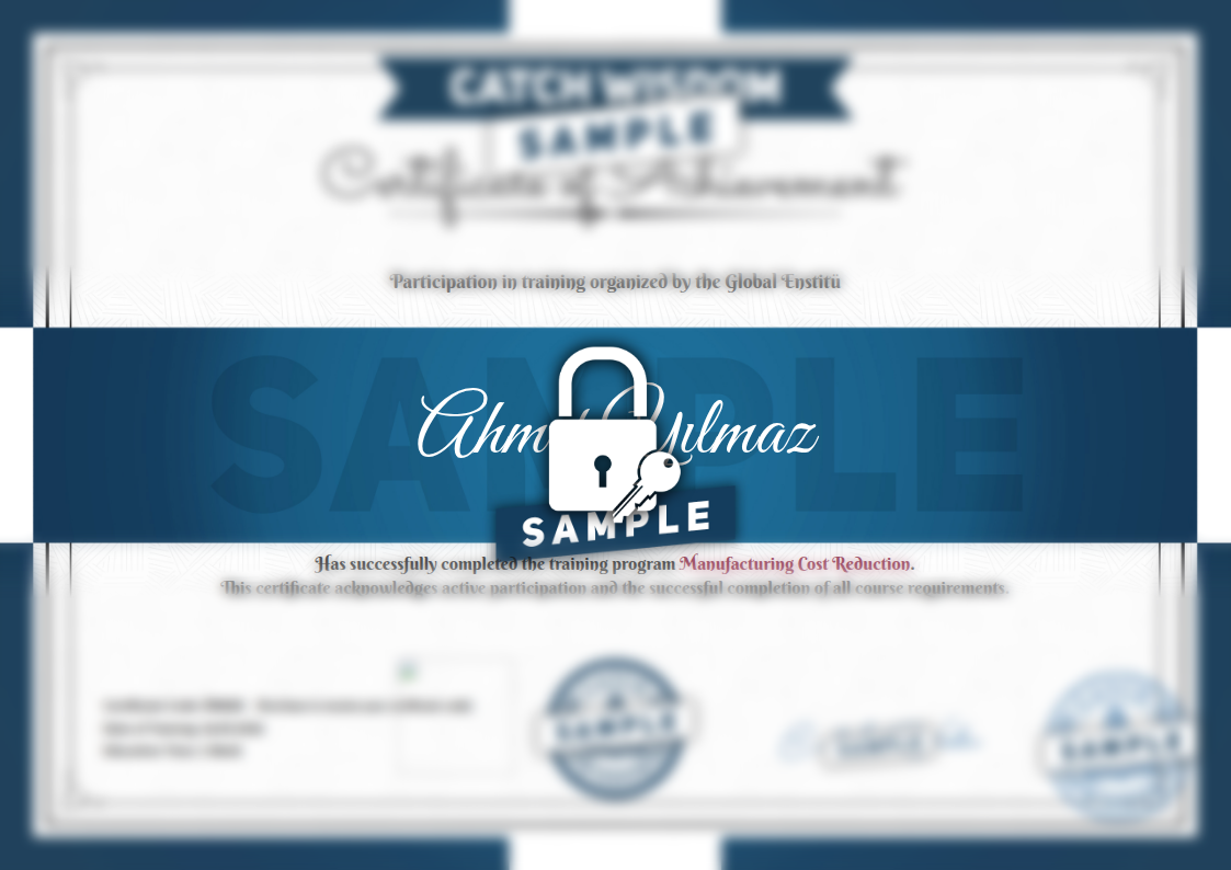 Sample Manufacturing Cost Reduction Certificate