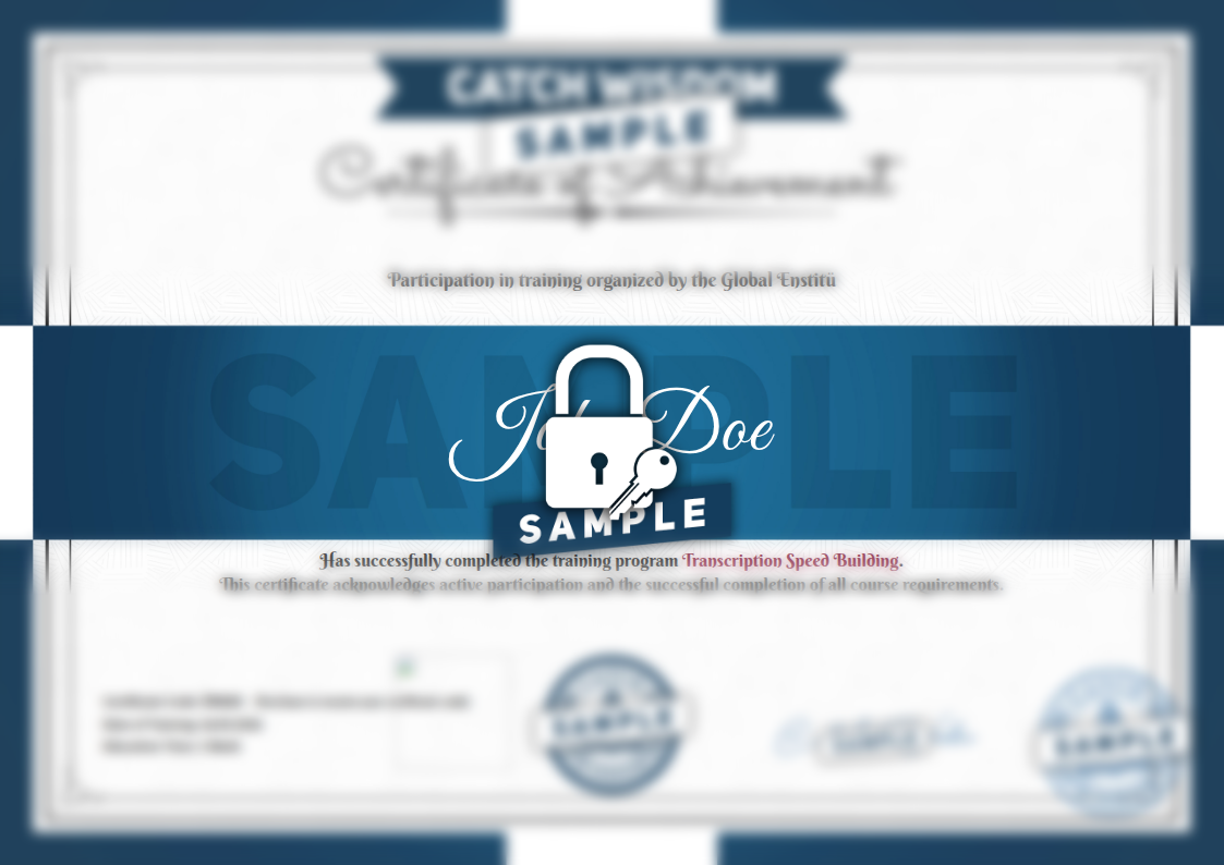 Sample Transcription Speed Building Certificate