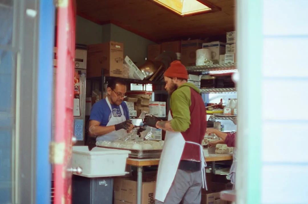 bakery owner working at counter