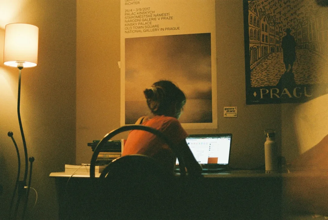 woman working late night coding