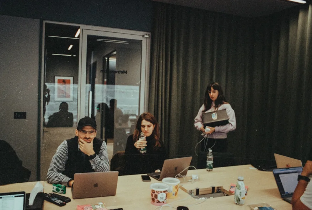 team collaborating on business report